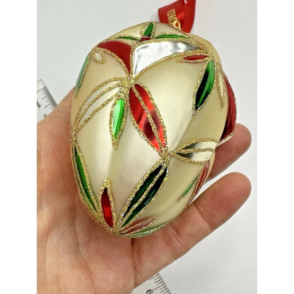 Waterford Renaissance Starburst Egg Glass Christmas‎ Ornament Red Gold Glitter